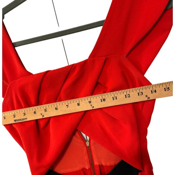 Self-Portrait US2 UK6 Ayelette Cutout Double-Crepe Dress $640 Off Shoulder Red - Picture 7 of 12